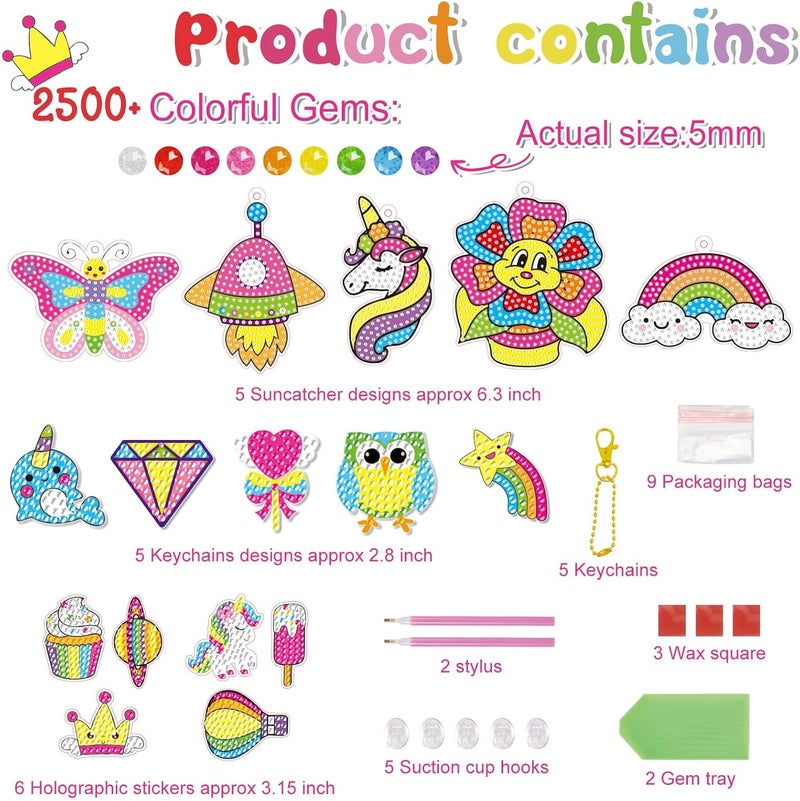 BANBBUR 16 Pcs Gem Art for Kids Age 4-8 8-12,Kids Crafts 5D Gem Diamond Art Kit with 5 Suncatchers/5 Keychains/6 Magical Stickers,Painting Art Crafts for Christmas - Image 4